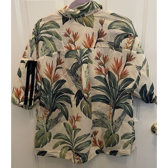 NEW Adidas FARM Rio Tropical Floral Aloha Button Up Camp Hawaiian Shirt Womens L - Picture 7 of 8